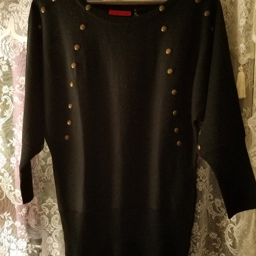 Black Dolman Sleeved Sweater with Rivet Detailing MED